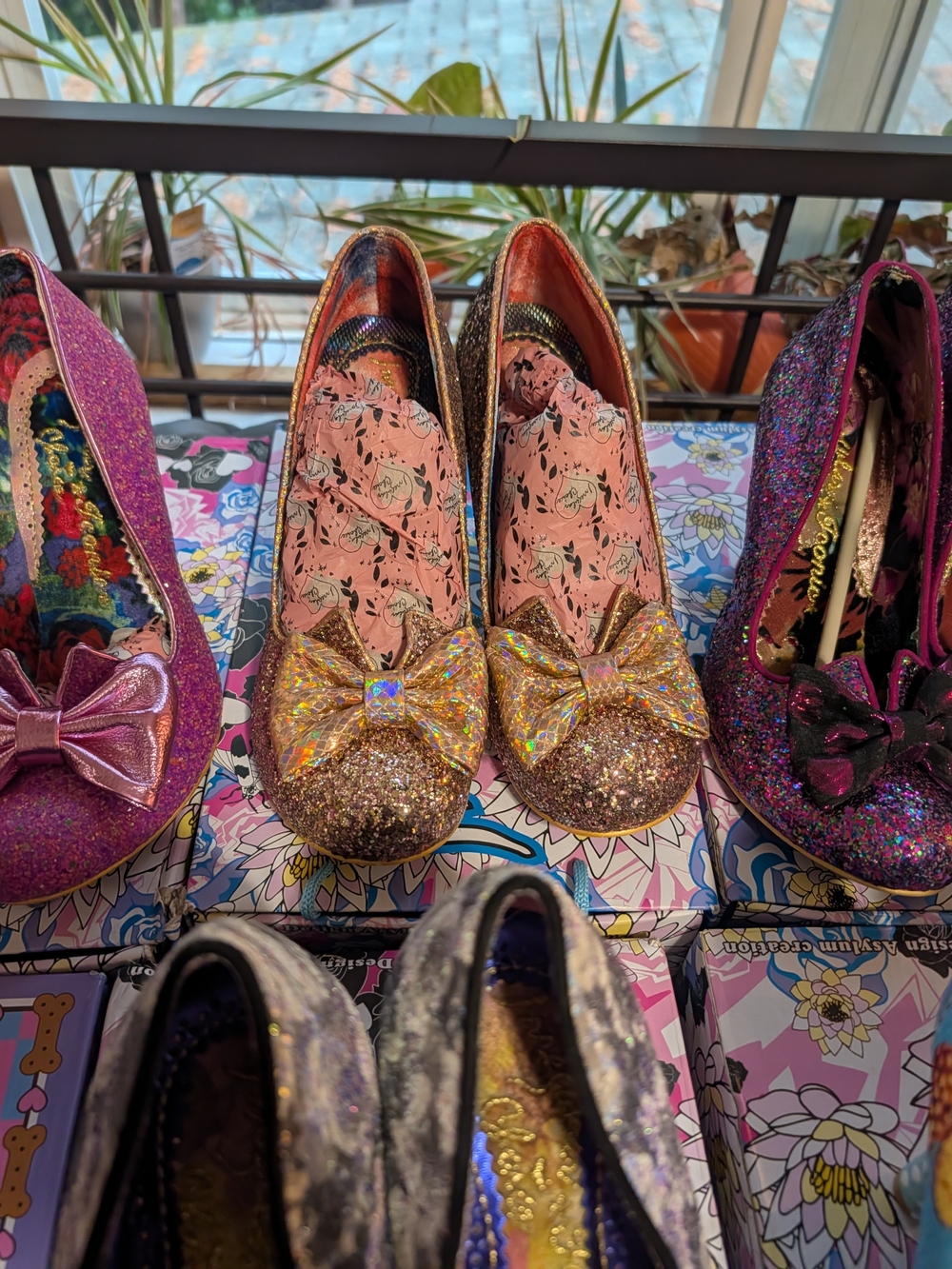 Irregular Choice Glitter Bow Ballet Heels- Gold Sparkle 42